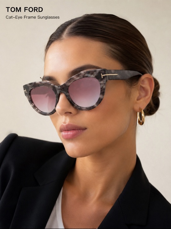 Tom Ford Accessories - Tom Ford Eyewear Cat-Eye Frame black havana/ purpke blue lense 51mm Sunglasses